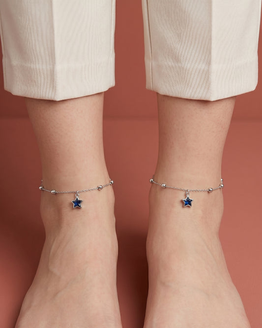 Blue Star Geometric Beaded Single Anklet