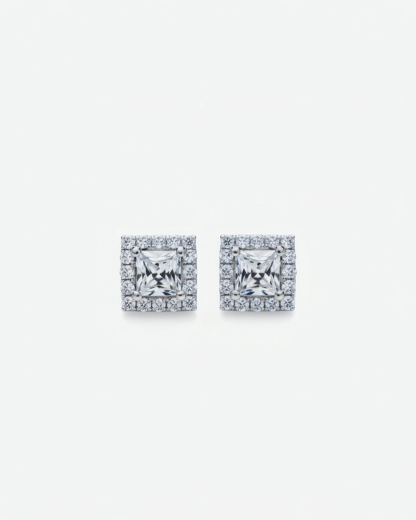 Prismatic Square Halo Stud Earrings | 925 Sterling Silver