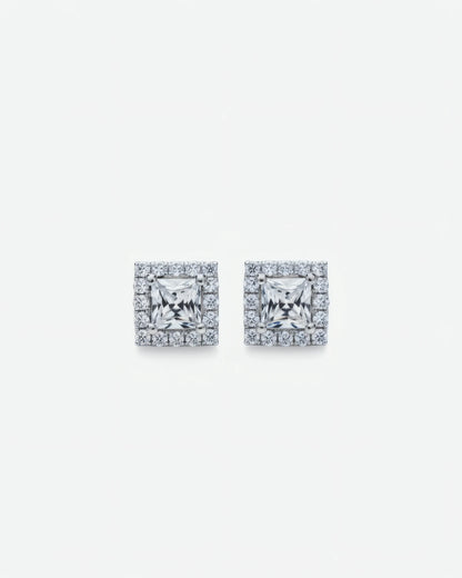 Prismatic Square Halo Stud Earrings | 925 Sterling Silver