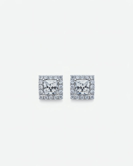 Prismatic Square Halo Stud Earrings | 925 Sterling Silver