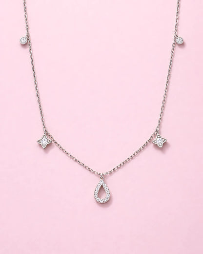 Crystal Teardrop and Floral Charm Chain Necklace