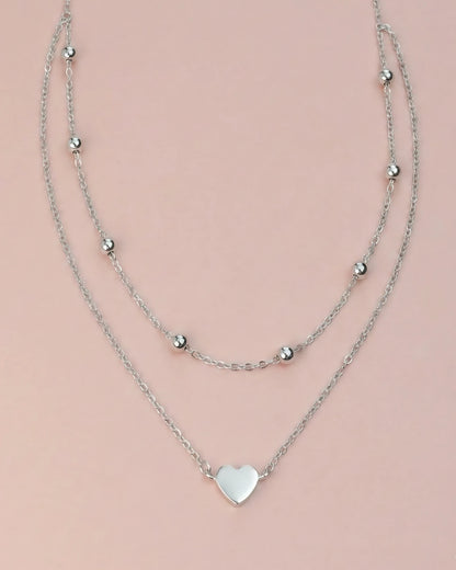 Double Layer Heart and Bead Necklace