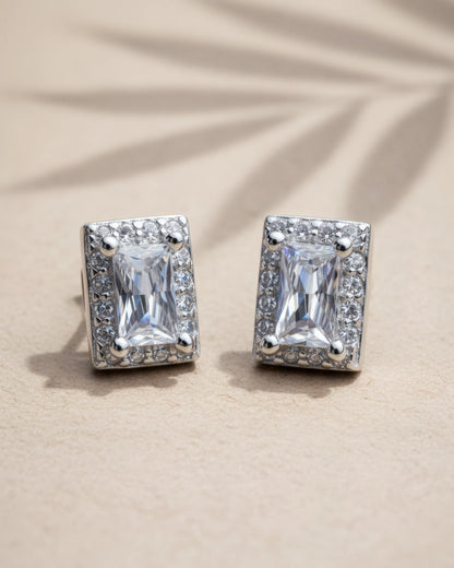 Emerald Radiance Halo Stud Earrings | 925 Sterling Silver