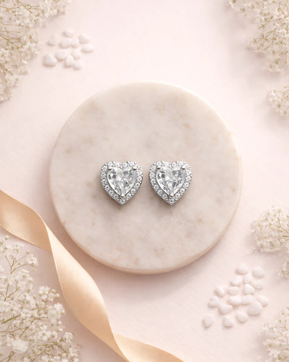 Sweetheart Halo Stud Earrings | 925 Sterling Silver