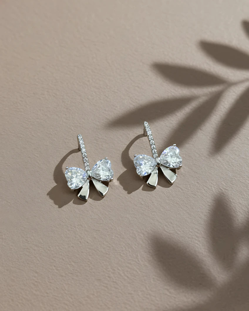 Ribbon Bow Heart Studs | 925 sterling silver earrings