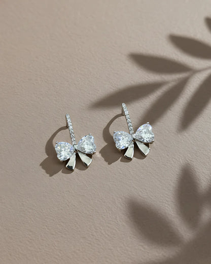 Ribbon Bow Heart Studs | 925 sterling silver earrings