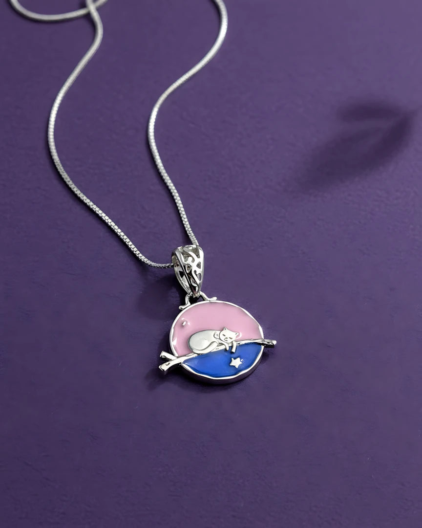 Dreamy Cat Silver Pendant