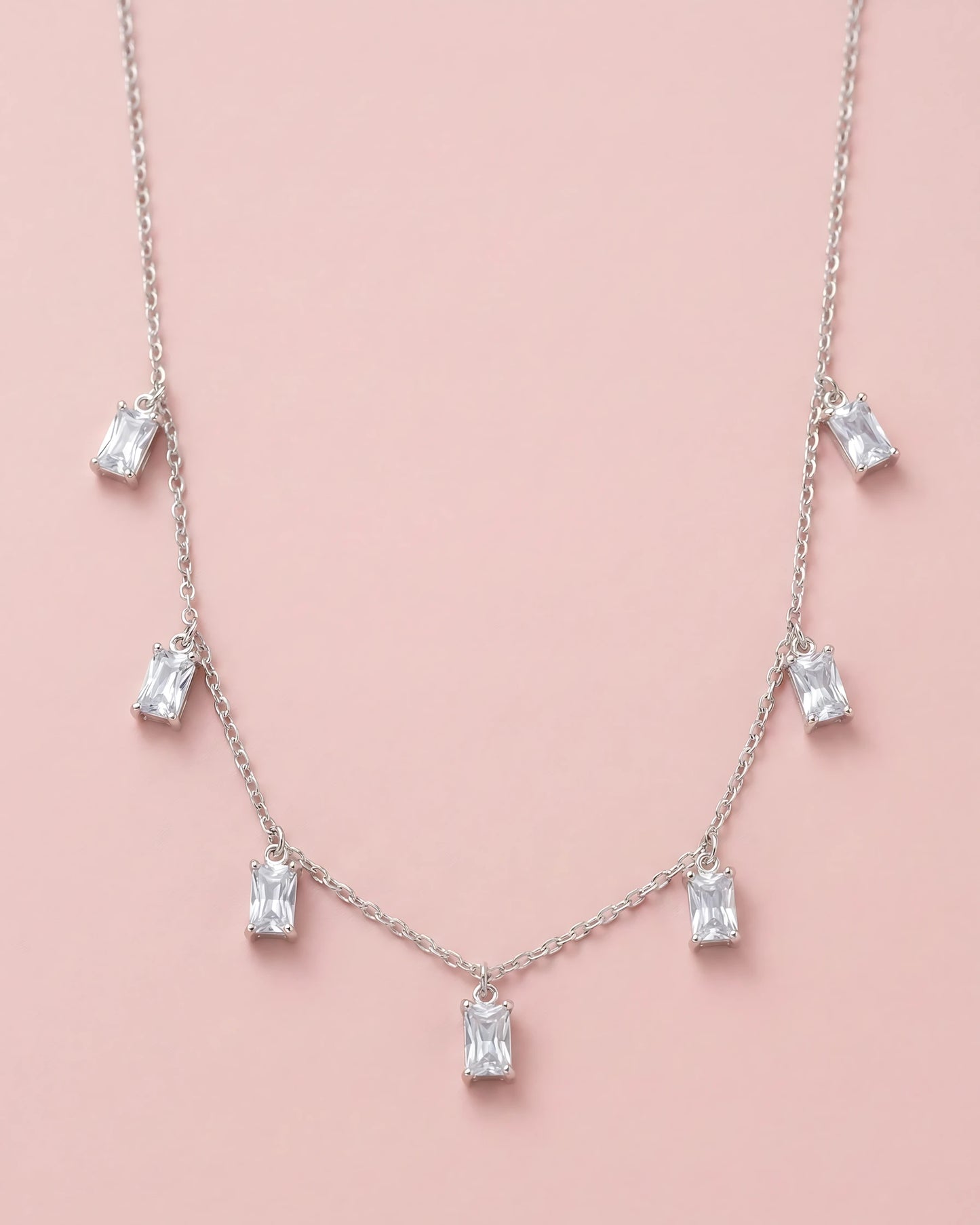 Emerald Cut Crystal Drop Necklace