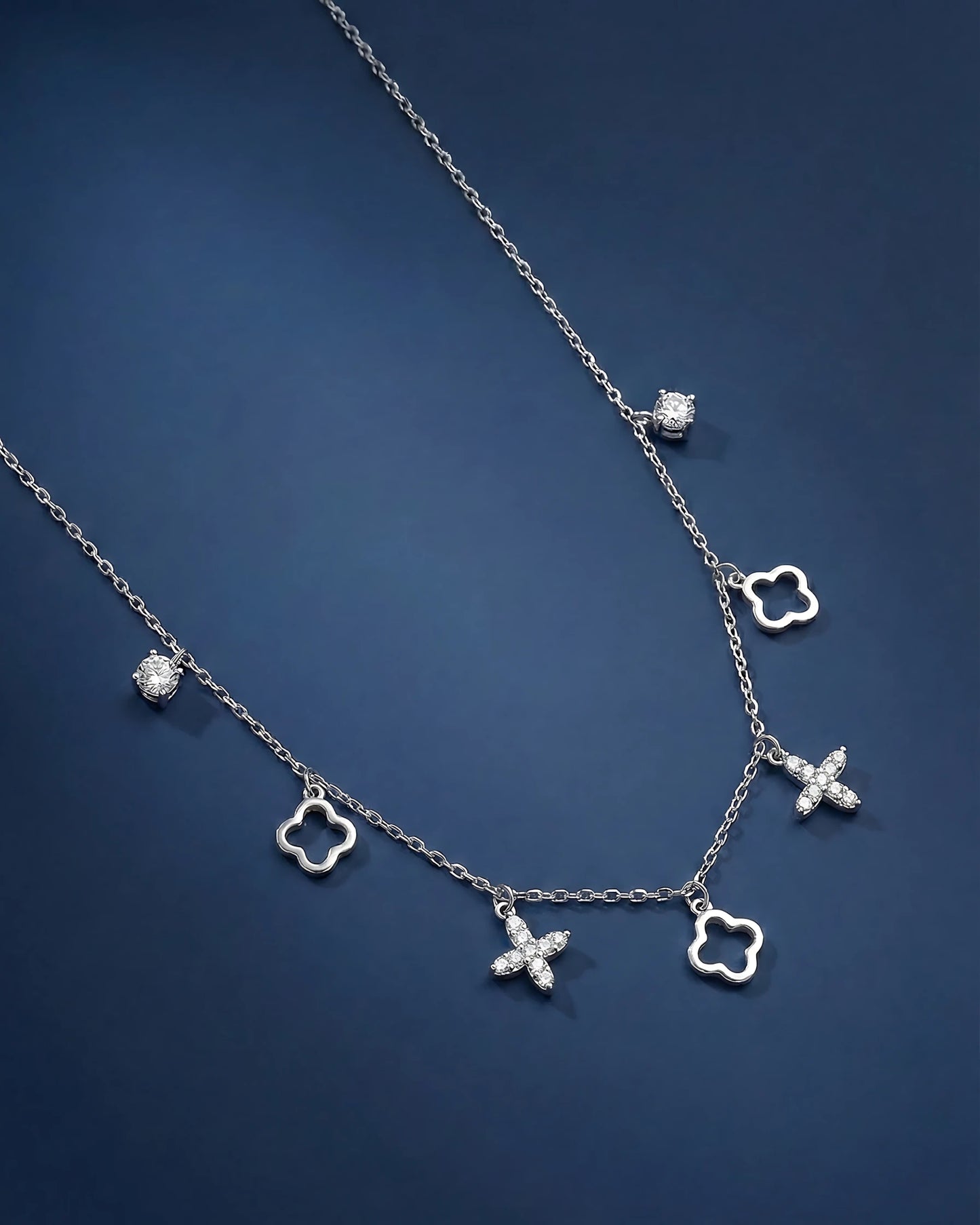 Crystal Clover and Floral Station Necklace