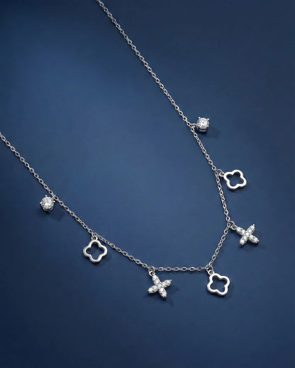 Crystal Clover and Floral Station Necklace