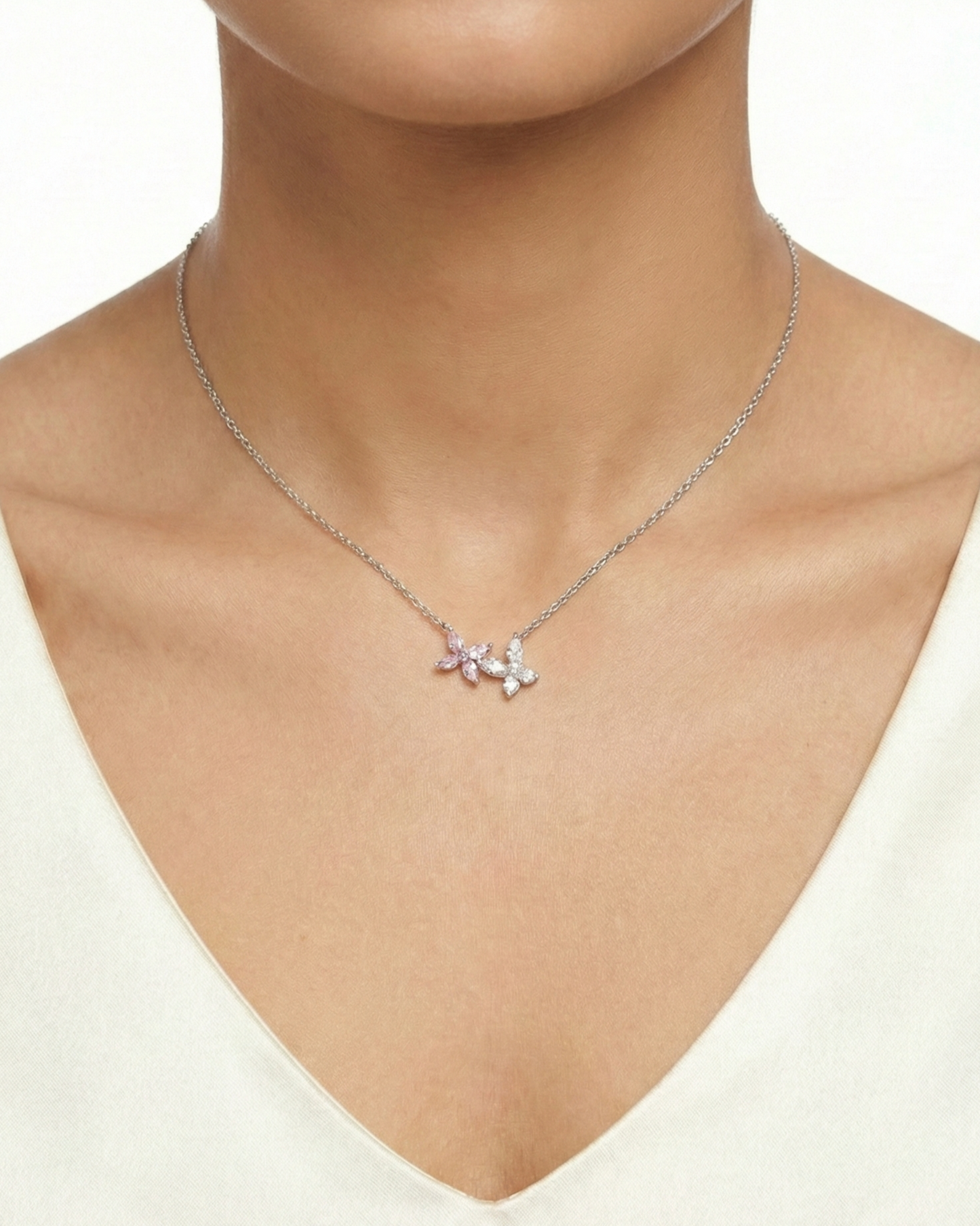 Pink and White Butterfly Duo Pendant
