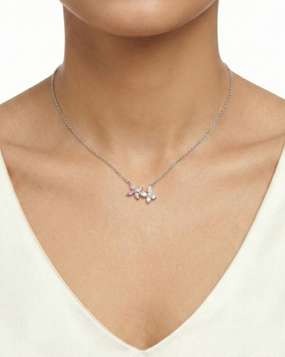 Pink and White Butterfly Duo Pendant