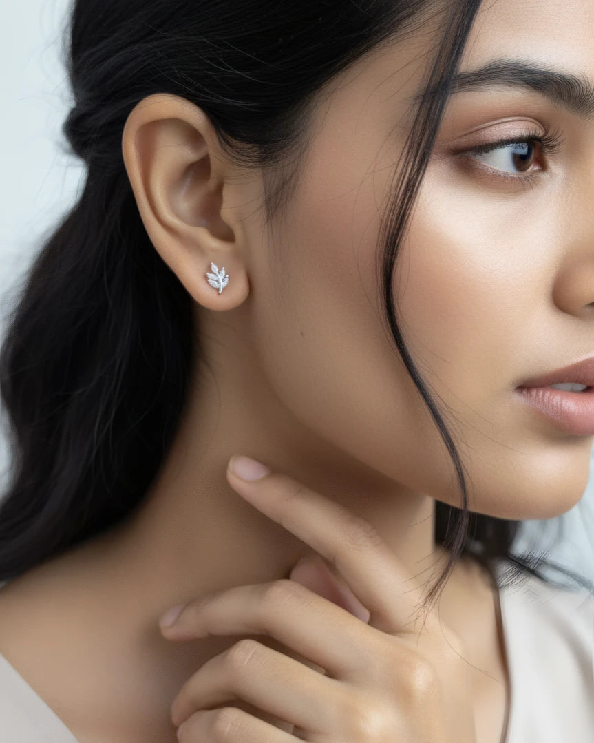 Leafy Elegance Stud Earrings | 925 Sterling Silver
