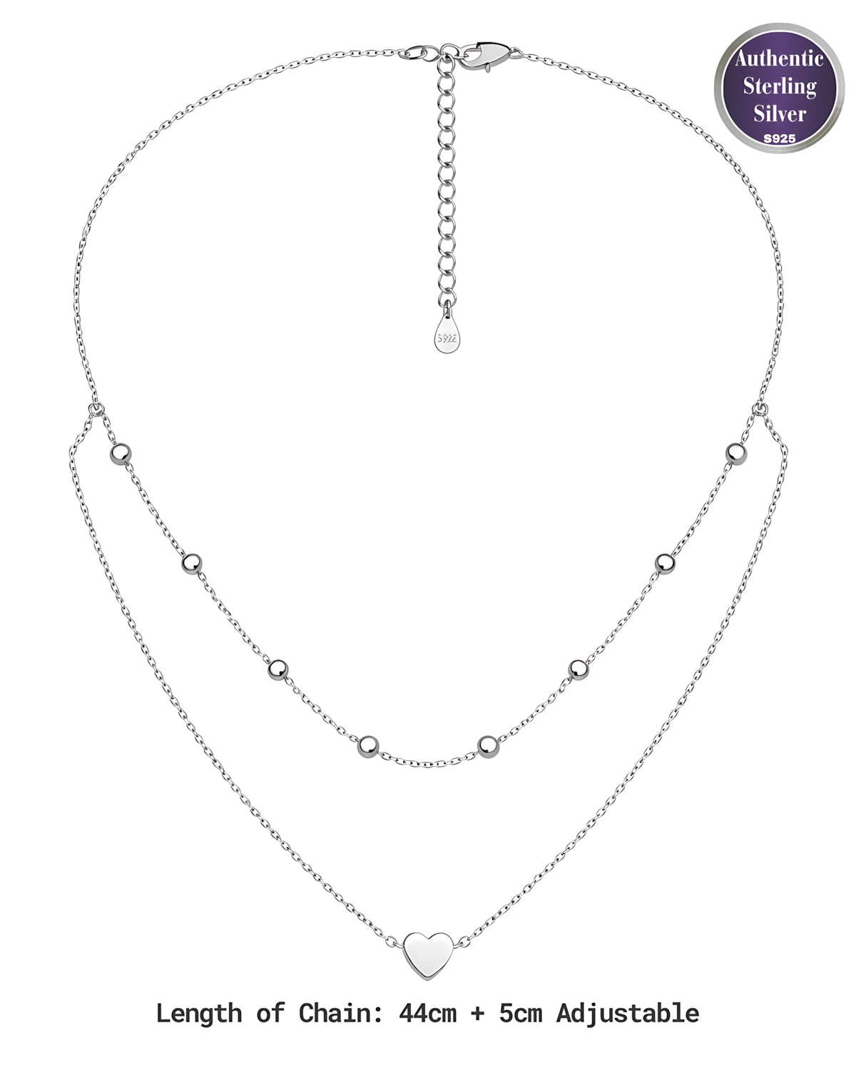 Double Layer Heart and Bead Necklace