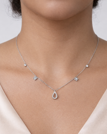 Crystal Teardrop and Floral Charm Chain Necklace