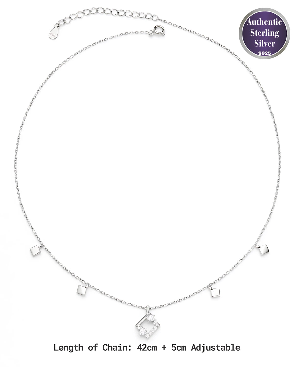 Geometric Square Charm Drop Necklace