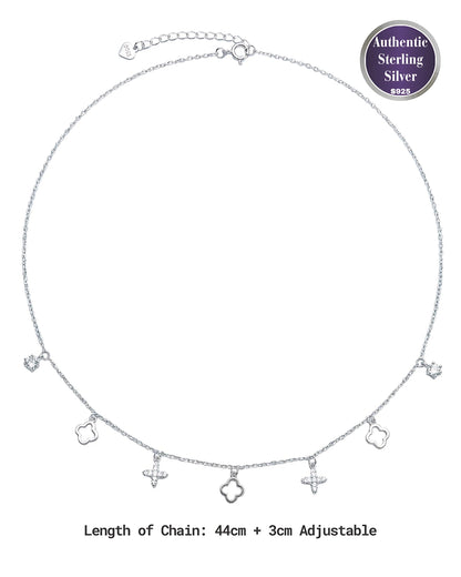 Crystal Clover and Floral Station Necklace