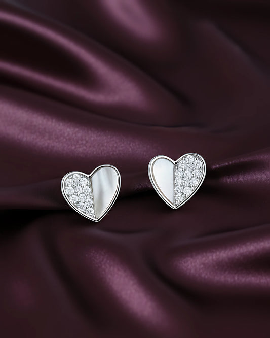 3D Pearl Heart Studs