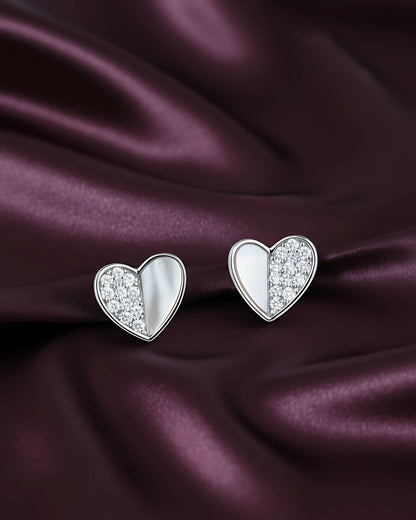 3D Pearl Heart Studs