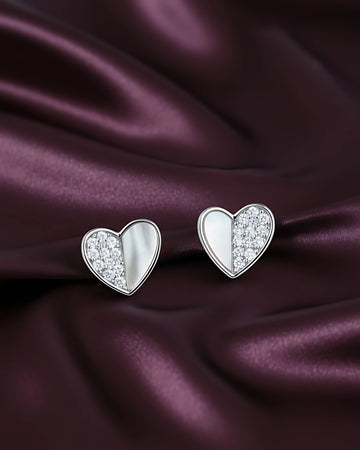 3D Pearl Heart Studs | 925 sterling silver earrings
