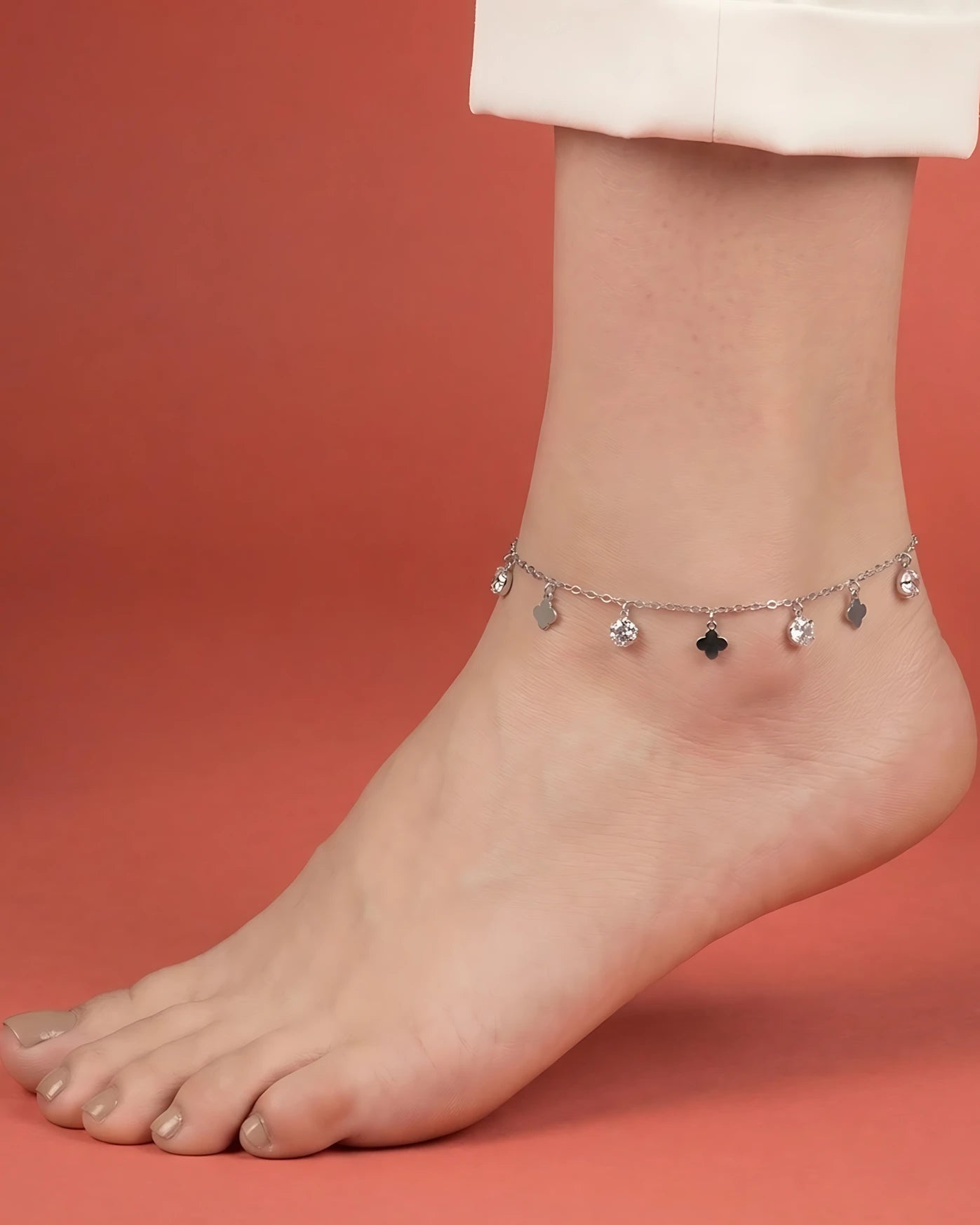 Clover and Crystal Single Anklet