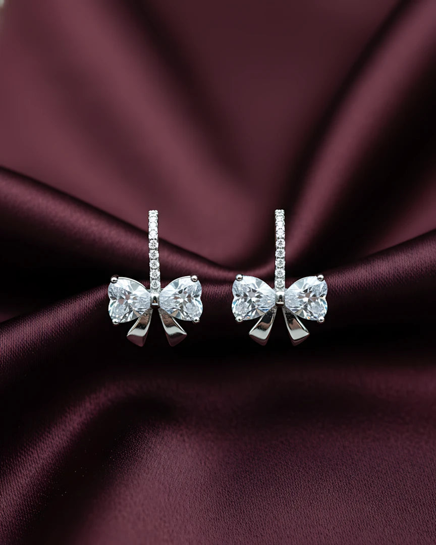 Ribbon Bow Heart Studs | 925 sterling silver earrings
