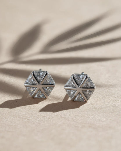 Geometric Gem Stud Earrings | 925 Sterling Silver