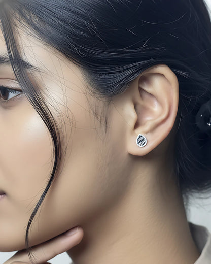 Honeycomb Teardrop Silver Earrings | 925 Sterling Silver Laser Engraved Studs