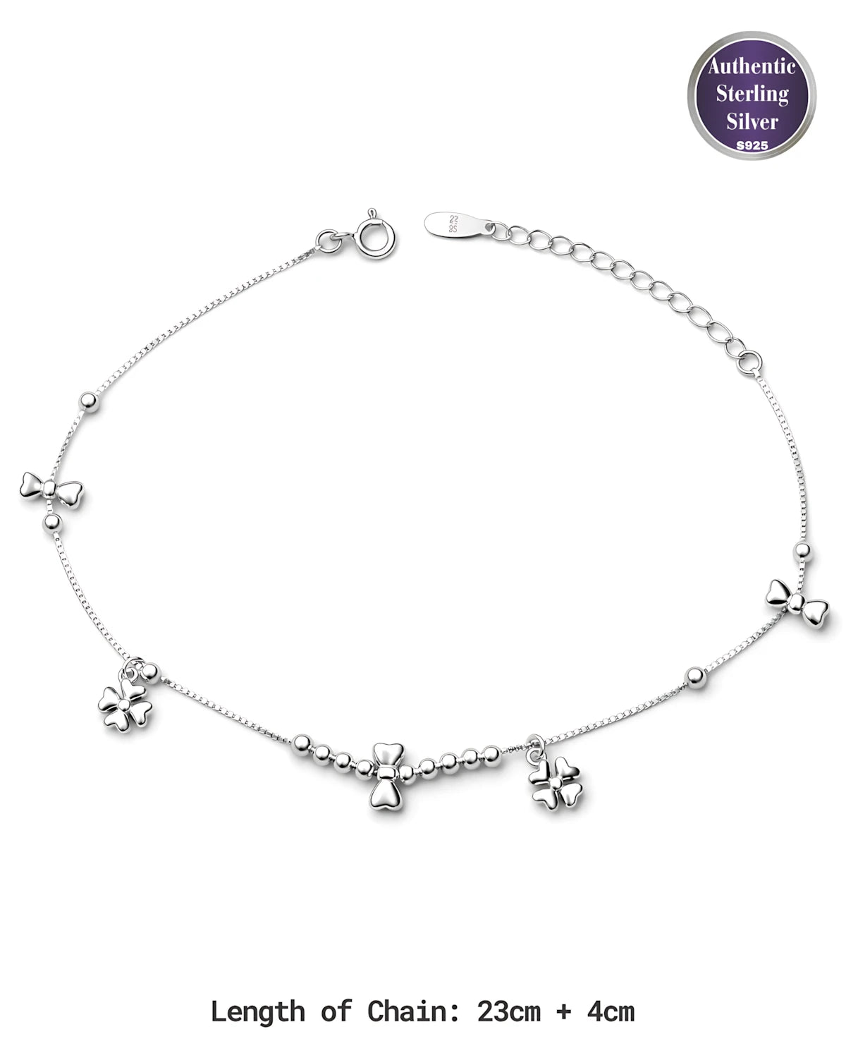 Clover and Bow Single Anklet