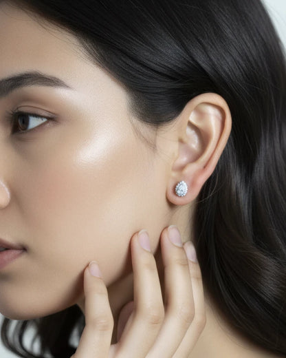 Radiant Teardrop Halo Stud Earrings | 925 Sterling Silver