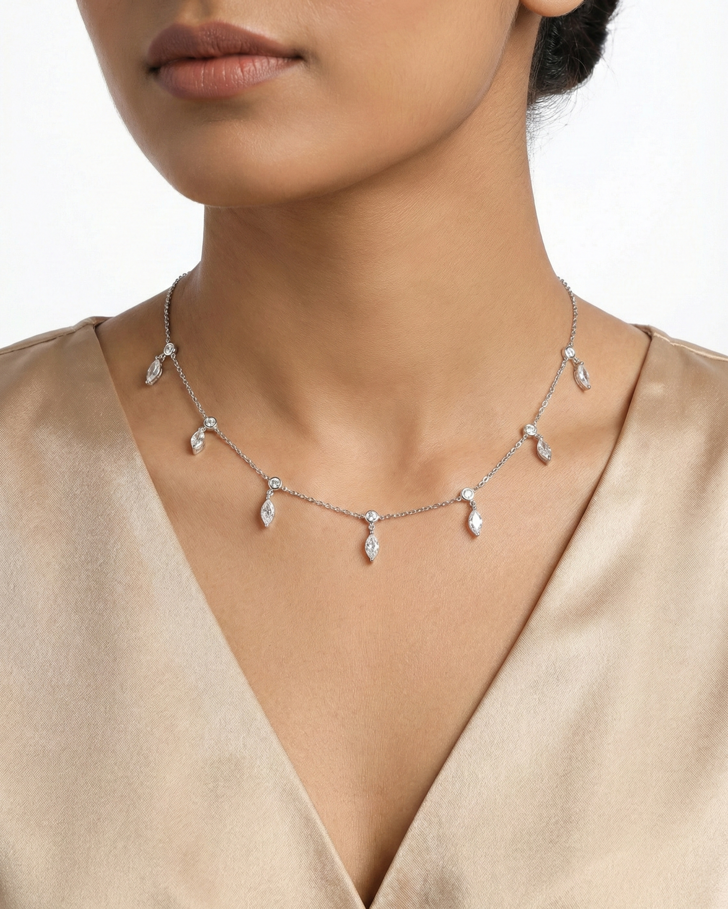 Marquise Crystal Drop Station Necklace