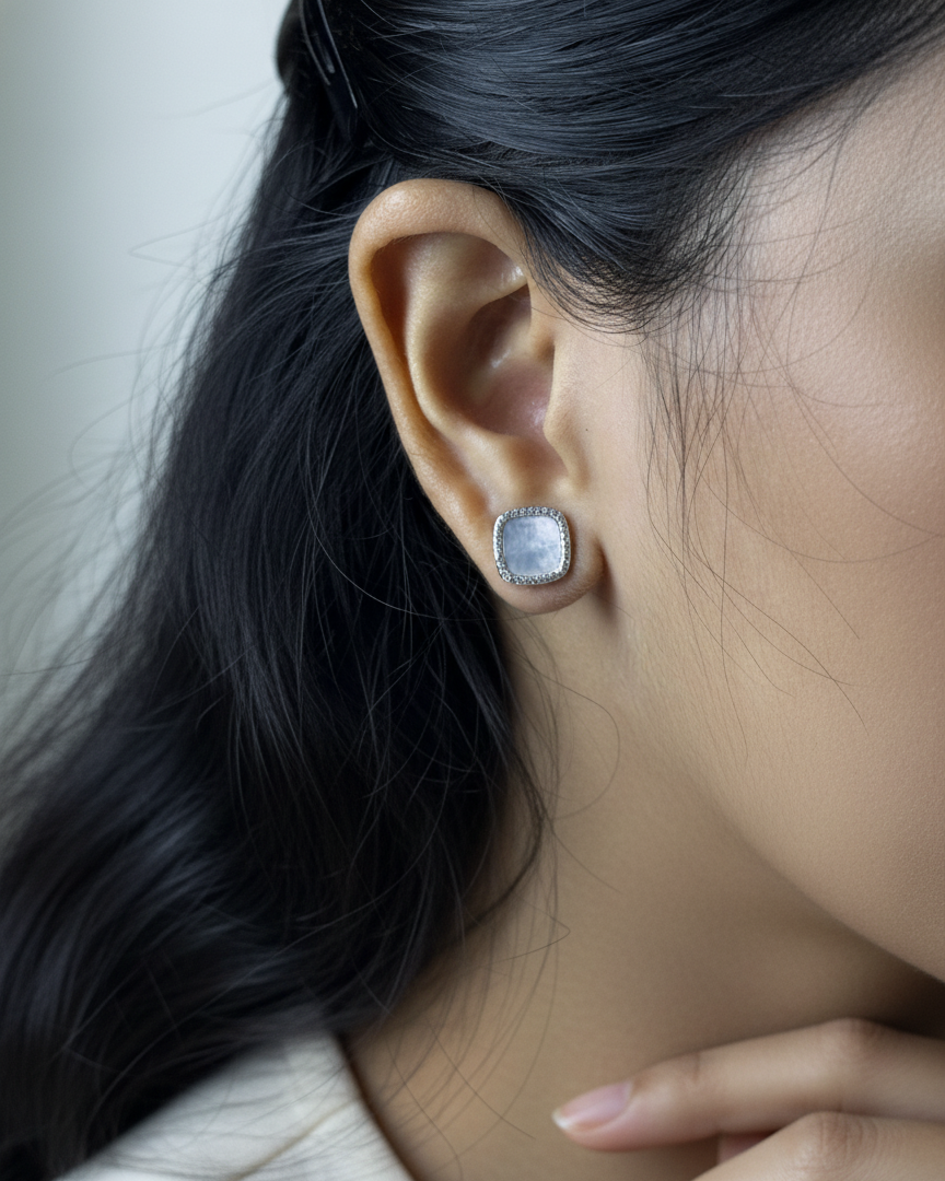 Luminous Pearl Halo Studs | 925 sterling silver earrings