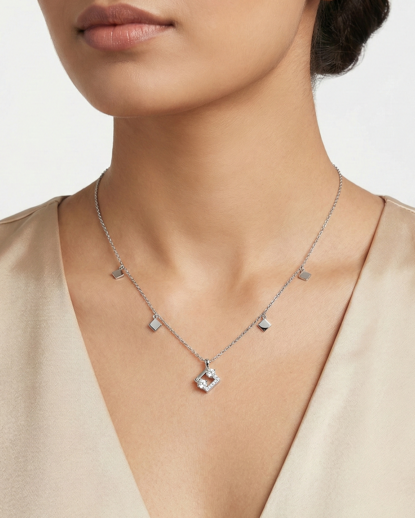 Geometric Square Charm Drop Necklace