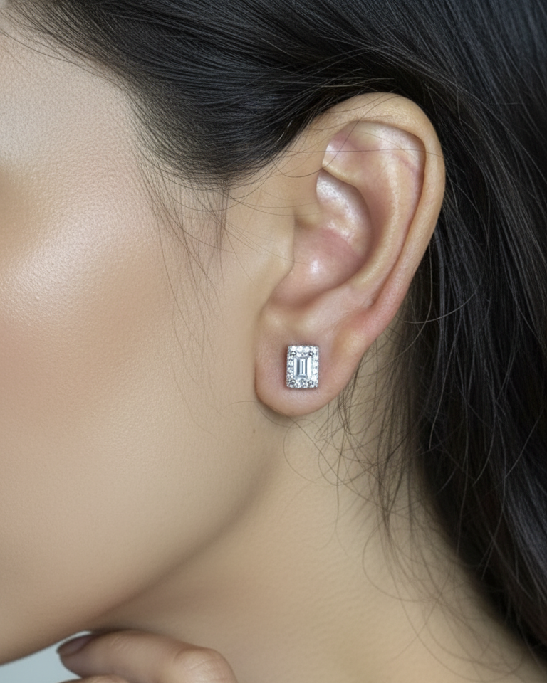 Emerald Radiance Halo Stud Earrings | 925 Sterling Silver