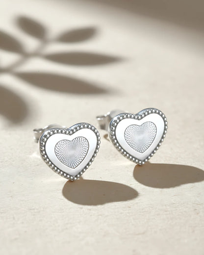 Engraved Heart Silver Earrings | 925 Sterling Silver Laser Etched Studs