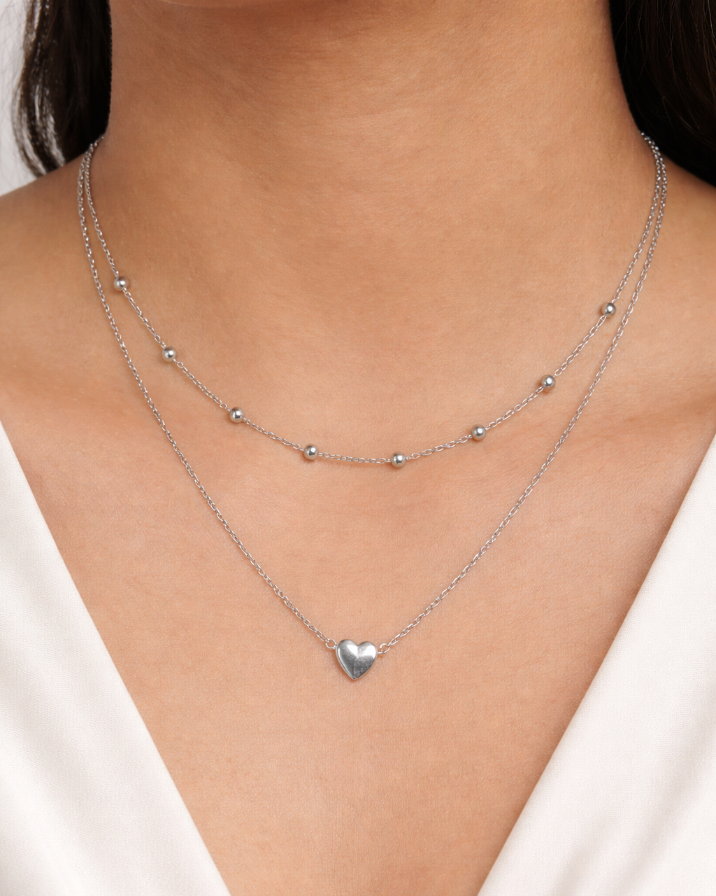 Double Layer Heart and Bead Necklace