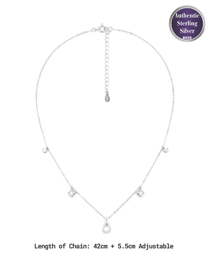 Crystal Teardrop and Floral Charm Chain Necklace