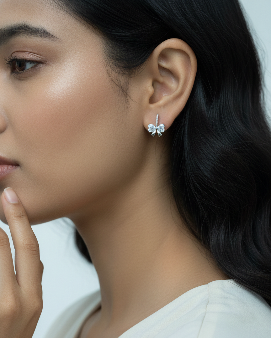 Ribbon Bow Heart Studs | 925 sterling silver earrings