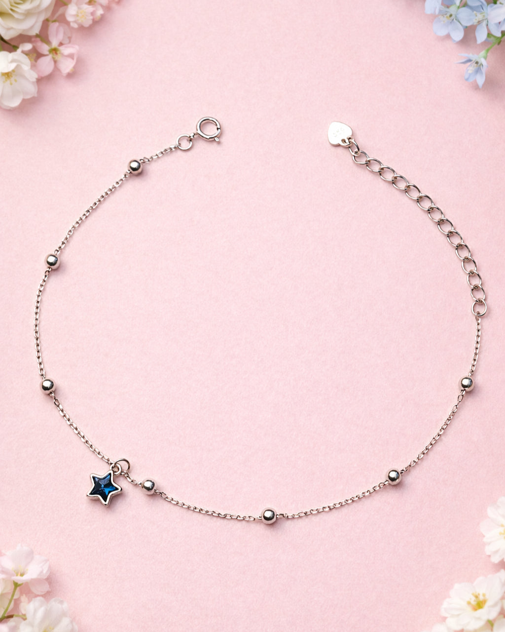 Blue Star Geometric Beaded Single Anklet